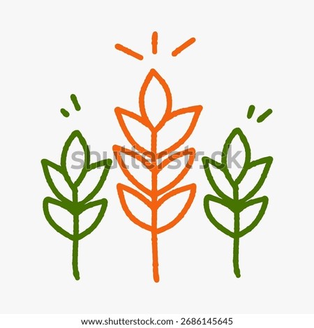 Handdrawn Simple Outline Wheat Grain Plant Stem Agricultural Icon