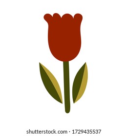 Handgezeichnete, einfache rote Tulpenblume im minimalistischen Stil. Das ethnische Design der Cute Blume. 
