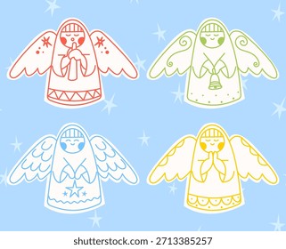Handgezeichnete einfache Vektor Weihnachten Engel in bunten minimalen Stil Grußkarte