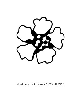 Hand-drawn simple vector sketch in black outline. Abstract flower, delicate petals. For prints, decoration, creating cards, invitations, patterns. 