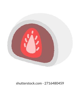 Dibujado a mano ilustración de un solo icono Dulces Fresa Daifuku