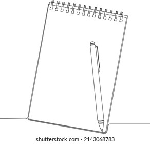 bloc de notas de línea simple dibujado a mano y pluma aislada en fondo blanco, ilustración de vector de línea continua