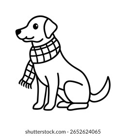 Desenhado à mão um cachorro sentado usando um cachecol quadriculado no canino animal