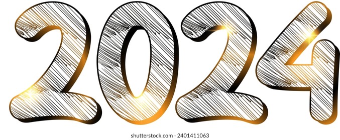 Hand-drawn sketch 2024 number. Graphic element design.