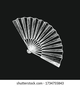 Hand-drawn sketch of Antique Japanese fan. Japanese women appearance attributes. Japan culture. Traditional accessories, clothing and makeup in Japan.	
