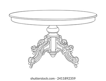 Esbozo dibujado a mano de arte vectorial de mesa antigua.