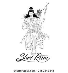 Hand-drawn sketch art, Vector line art of Lord Rama, Hindu God vector illustration