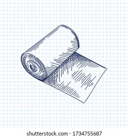 Hand-drawn sketch of bandage roll. Medical tools. First aid. Material bandage. Elastic bandage. Short and long stretch compression bandages	
