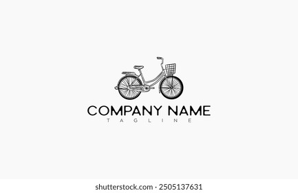 A hand-drawn sketch of a bicycle with a basket, set against a white background, with a company name and tagline beneath.