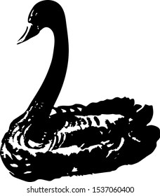 Hand-drawn sketch bird. Black Silhouette of a swan. Vector illustration.