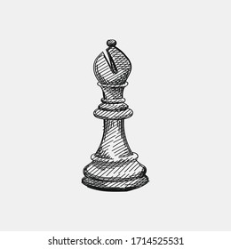 Hand-drawn sketch of Bishop chess piece on a white background. Chess pieces. Chess. Check mate