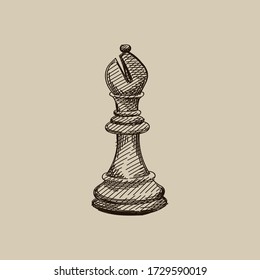 Hand-drawn sketch of Bishop chess piece. Chess pieces. Chess. Check mate	
