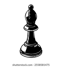 Hand-drawn sketch of Bishop chess piece on a white background. Chess pieces. Chess. Check mate