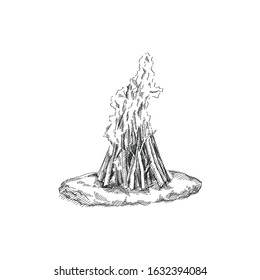 Hand-drawn sketch of a bonfire to celebrate spring holiday Nowruz