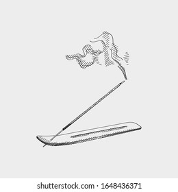 Hand-drawn sketch of burning aroma stick on white background.