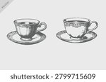 Hand-drawn sketch of Coffee Cup vector illustration. Vintage engraving style elements including Coffee Cup