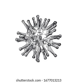 Hand-drawn Sketch Of Coronavirus Particle Under Microscope. Coronavirus/COVID-19