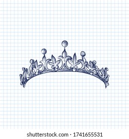 Hand-drawn sketch of decorative antique jewellery. Beautiful vintage tiara on a white background. Antique accessories. Old bijouterie.