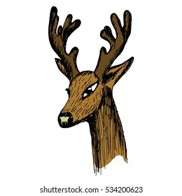 hand-drawn sketch of a deer's head in half-turn on a white background. Stock products for hunting site billboards wildlife clipart