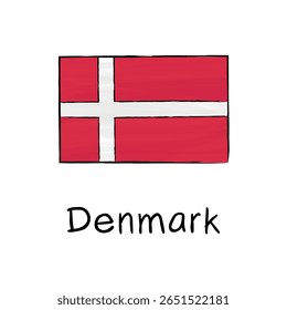 Hand-drawn sketch of Denmark's flag in outline vector style. Great for educational, political, or cultural content, banners, and infographics about Northern Europe
