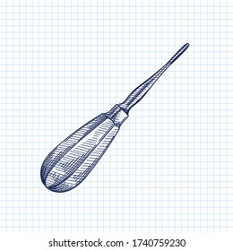 Hand-drawn sketch of Dental Elevator on a white background. Dental instruments. Dentistry tools and equipment. Stomatology attributes	