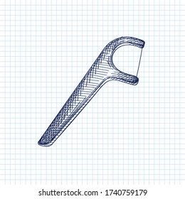 Hand-drawn sketch of Dental Floss Toothpick on a white background. Dental instruments. Dentistry tools and equipment. Stomatology attributes	
