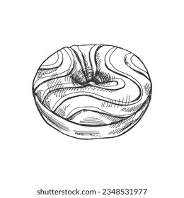 A hand-drawn sketch of donut. Vintage illustration.  Pastry sweets, dessert. Element for the design of labels, packaging and postcards.