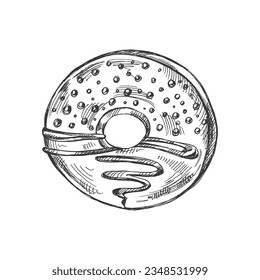 A hand-drawn sketch of donut. Vintage illustration.  Pastry sweets, dessert. Element for the design of labels, packaging and postcards.