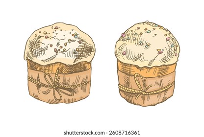 A hand-drawn sketch of sketch of the easter cake. Easter Holiday. Vector illustration. Vintage element.