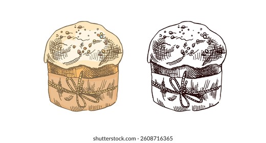A hand-drawn sketch of sketch of the easter cake. Easter Holiday. Vector illustration.Vintage element.