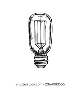 Hand-drawn sketch of electric light bulb. Doodle icon. Vector illustration.	