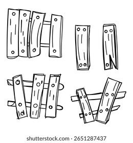 hand-drawn sketch fence with a piece of wood and nails