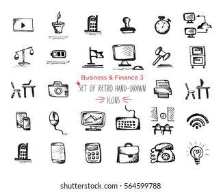 Hand-drawn sketch finance web icon set - economy, money, finance, payments. Vector illustrations Black on white background