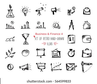 Hand-drawn sketch finance web icon set - economy, money, finance, payments. Vector illustrations Black on white background