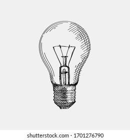 Hand-drawn sketch of a globe light bulb. Incandescent light bulb, incandescent lamp or incandescent light globe. 