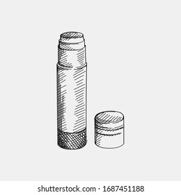 Dibujo hecho a mano de un bastón de pegamento sobre un fondo blanco. Suministros de diseño para escuelas y oficinas