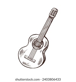 Hand-drawn sketch of guitar. Vintage drawing of national musical instrument. Vector black ink outline illustration. Latin America.	