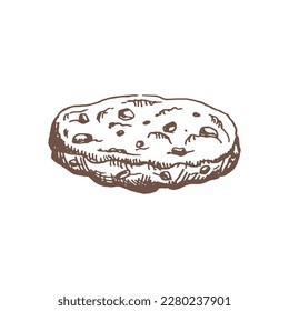  A hand-drawn sketch of homemade cookies with chocolate chips. Vintage illustration, doodle. Element for the design of labels, packaging and postcards.
