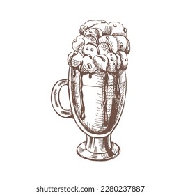  A hand-drawn sketch of hot chocolate with whipped cream. Vintage illustration, doodle. Element for the design of labels, packaging and postcards.
