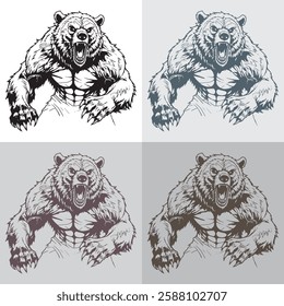 A hand-drawn sketch of a humanoid bear standing upright with expressive details. Perfect for fantasy art, character design, storytelling, and creative illustrations.