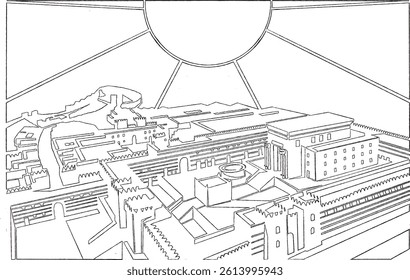 Hand-drawn sketch of Jerusalem’s iconic landmarks, featuring the Dome of the Rock, ancient city walls, and historic architecture. Perfect for travel, cultural, or religious-themed designs.