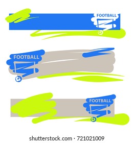 Hand-drawn sketch image template set banner, poster, flyer with emblem, sign, logo, logotype for football, soccer club, team. Vector illustration. 