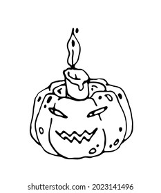 A hand-drawn sketch of Jack the lantern isolated on a white background. Element for autumn decorative design, halloween.