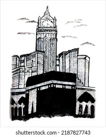 Hand-drawn Sketch of the Ka'bah Illustration. Architecture