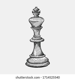 Hand-drawn sketch of King chess piece on a white background. Chess pieces. Chess. Check mate