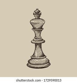 Hand-drawn sketch of King chess piece. Chess pieces. Chess. Check mate	
