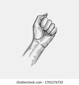 Hand-drawn sketch of Left-Facing Fist gesture on a white background. Hand Signs And Gestures. Hand poses. 