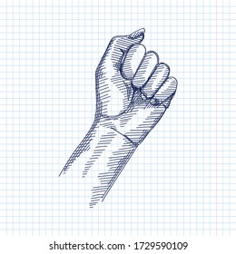 Hand-drawn sketch of Left-Facing Fist gesture on a white background. Hand Signs And Gestures. Hand poses.	
