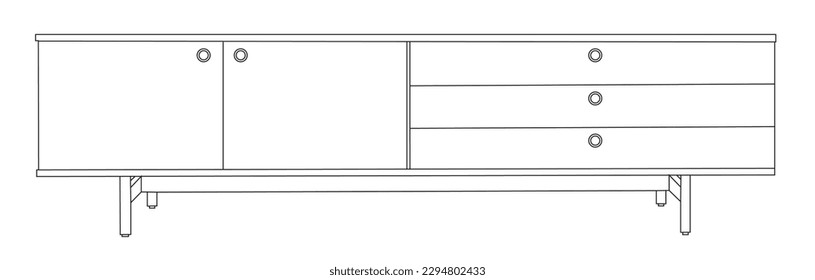 Hand-drawn sketch. Linear sketch of an interior. Vector illustration