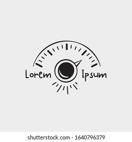 Hand-drawn sketch of a logo for Restaurant or Café. Speedometer and coffee cup as a detector or sensor. From Lorem to Ipsum